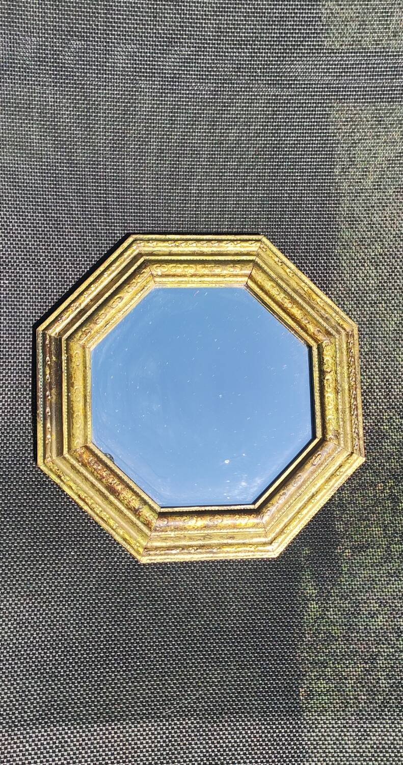 Octagonal Tuscan Wall Mirror. Art Deco. Iridescent wood/brass frame.