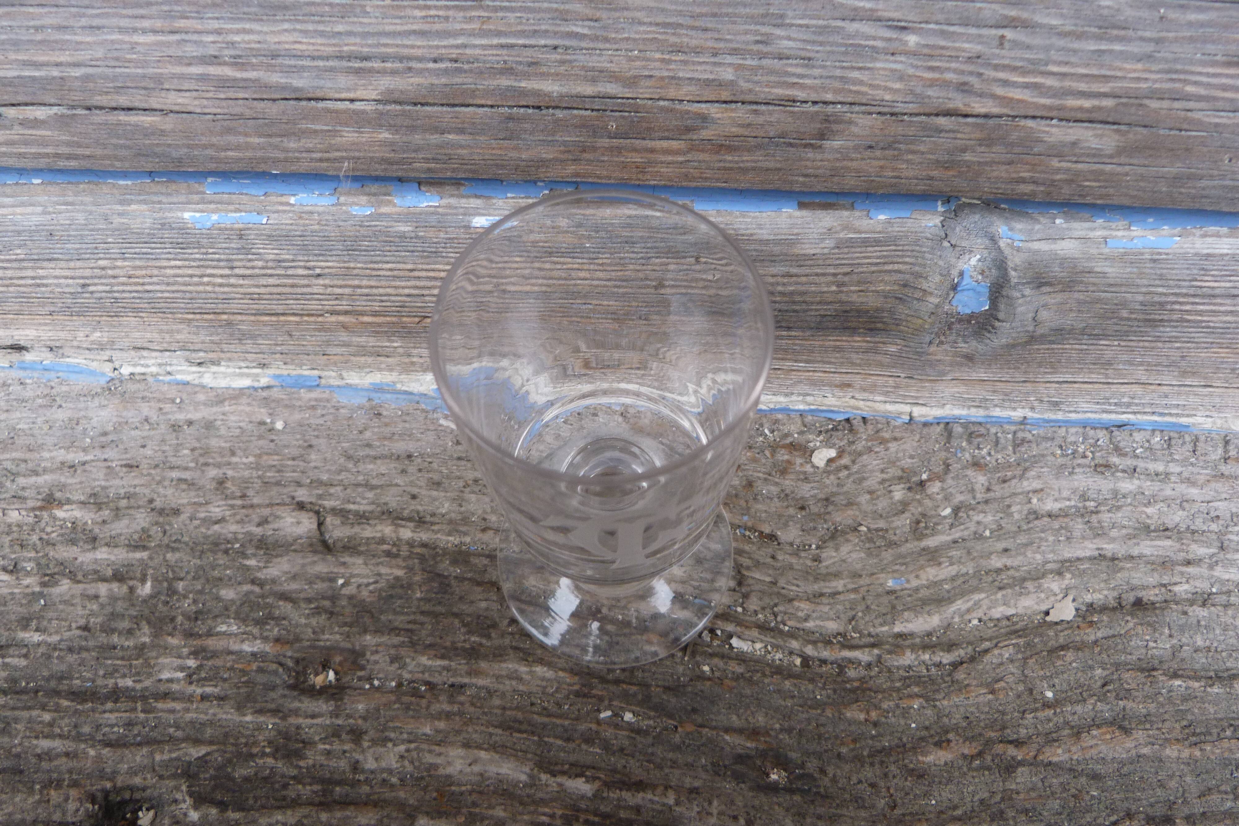 Glass 19th century crystal liqueur engraved with monogram acid