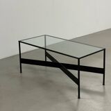 Table basse en fer et verre fabriquée à la main dans les années 60