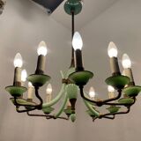 1950’s Opaline Glass Bronze Chandelier