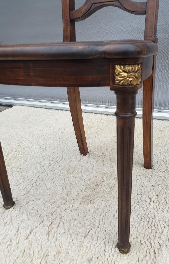 Chair canned 1900 marquetry and bronze louis XVI style
