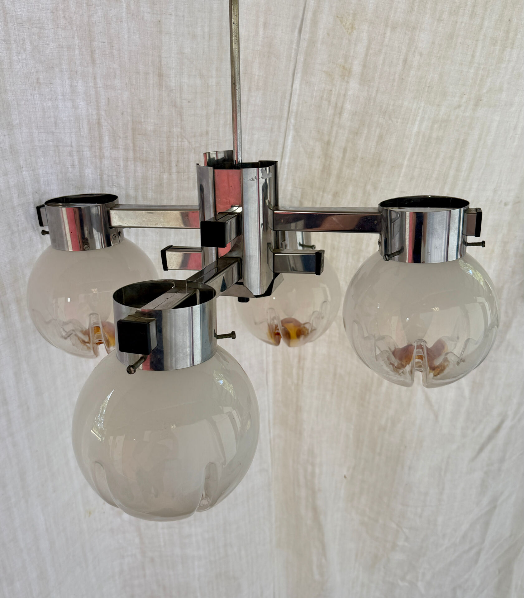 Four-armed chandelier Gaetano Sciolari Mazzega 1970
