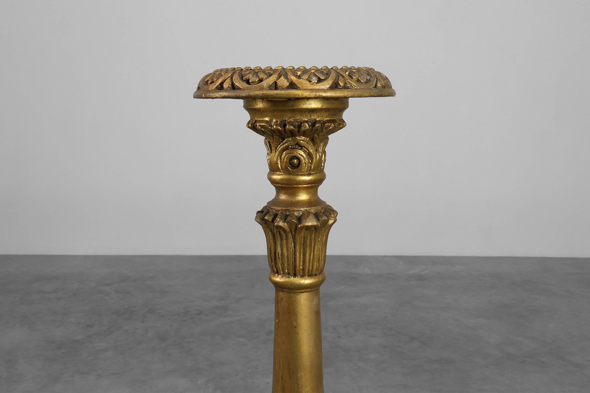 Pair of Gilt Wooden Pedestals with Plaster Decoration, France 19th Century
