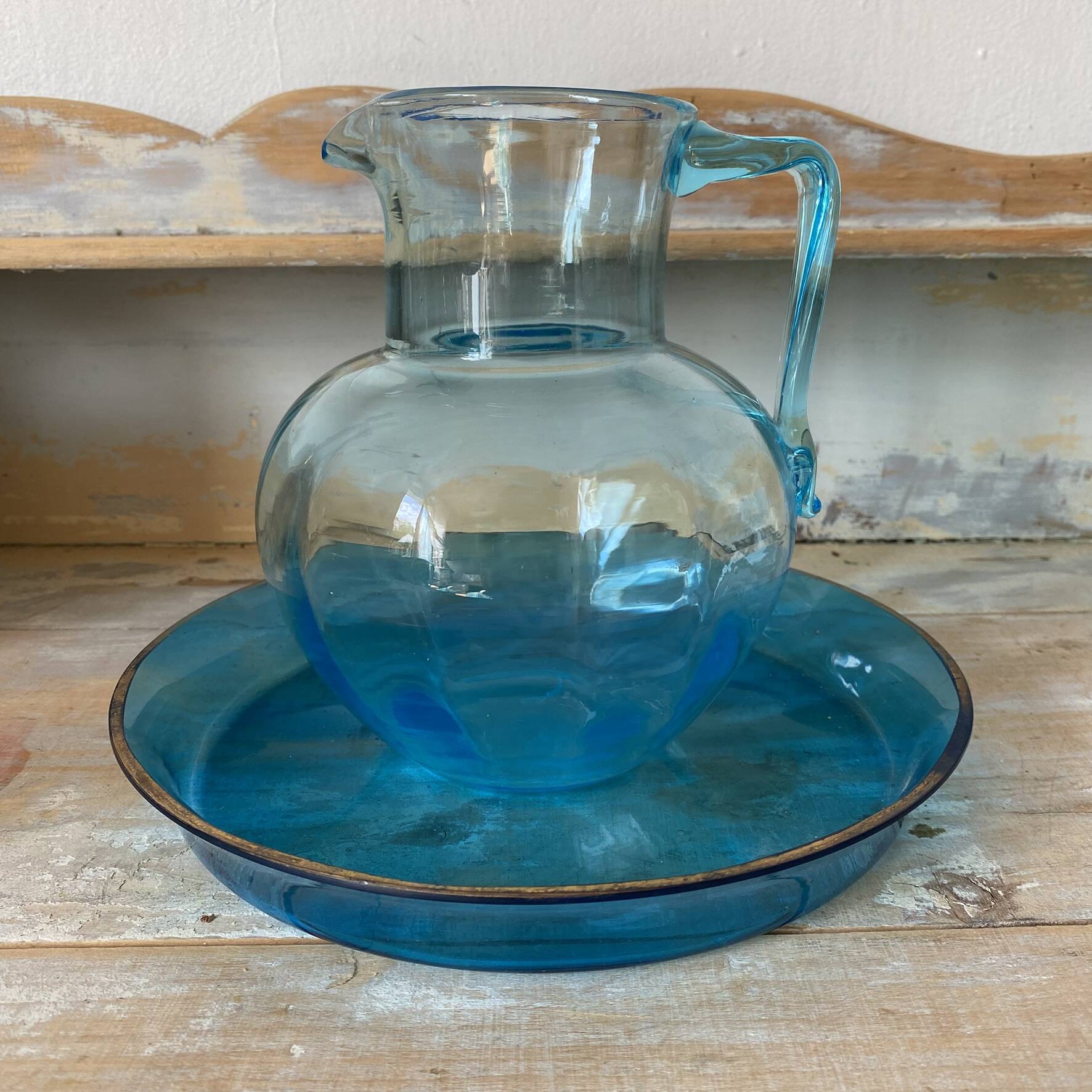 Antique glass jug and tray