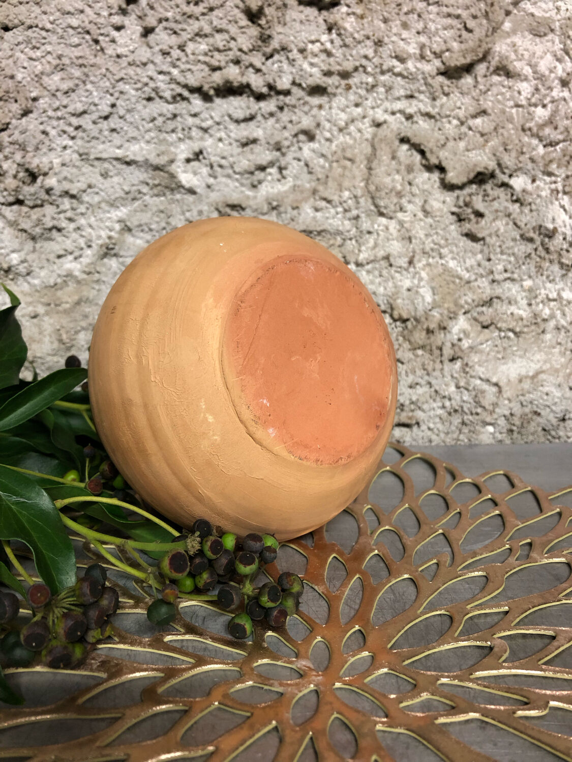 Glazed terracotta ball vase