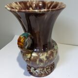 Vintage antique ceramic vase marbled brown white