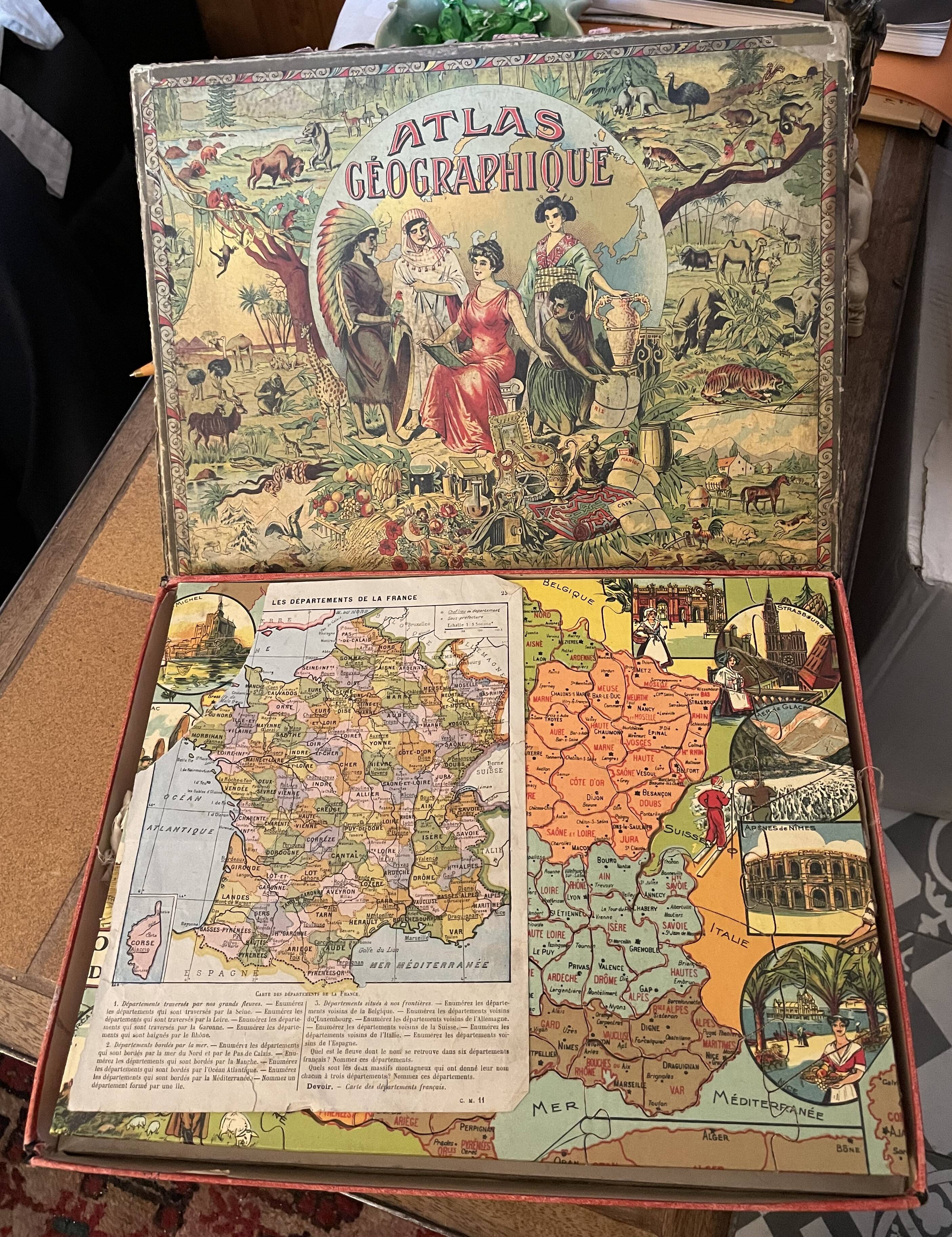 Ancien Puzzle éducatif - Atlas Géographique 7 Planches - L Saussine Edit (1885)