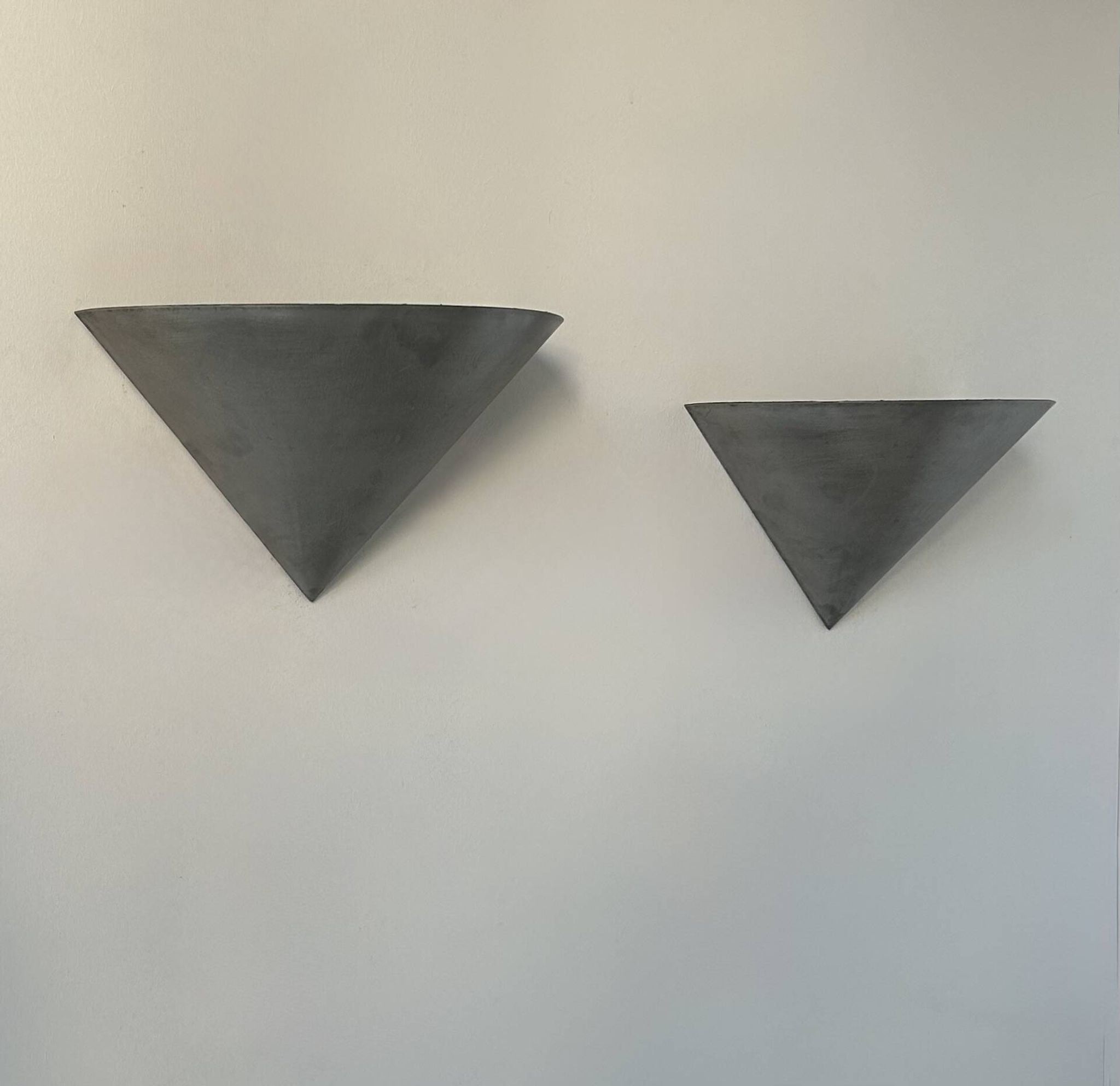 Pair of vintage conical wall lights, brushed metal, France 1970.