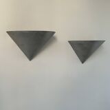 Pair of vintage conical wall lights, brushed metal, France 1970.