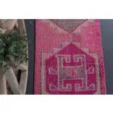 Vintage Turkish Hand-Knotted Wool Cotton Pink Runner Rug 80x264
