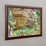 Garden with flowering apple tree – oil painting by Alexander Michael, 1997