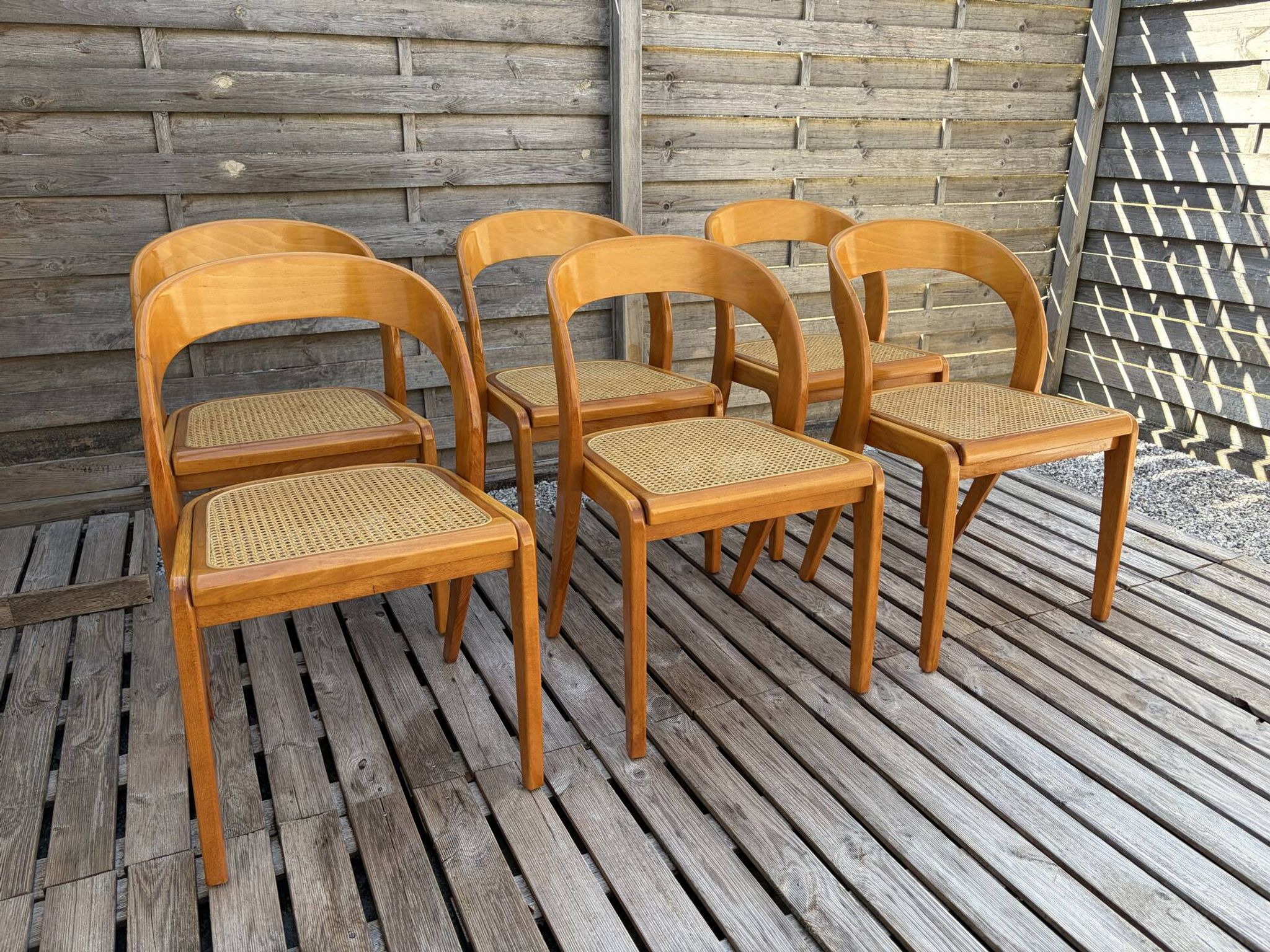 Set of 6 caned chairs by Baumann, gondola model.
