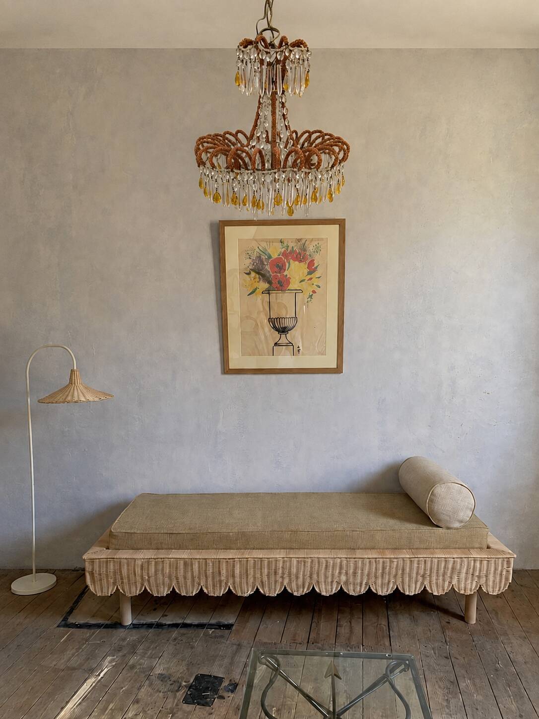 Antique chandelier with pendant decorations, late 19th century.