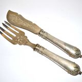 Service à poisson en Argent fourré ancien - Couvert de service gravé et guilloché Napoléon III