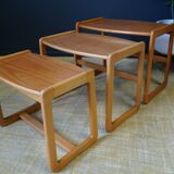 Swedish pale teak nesting tables set of three