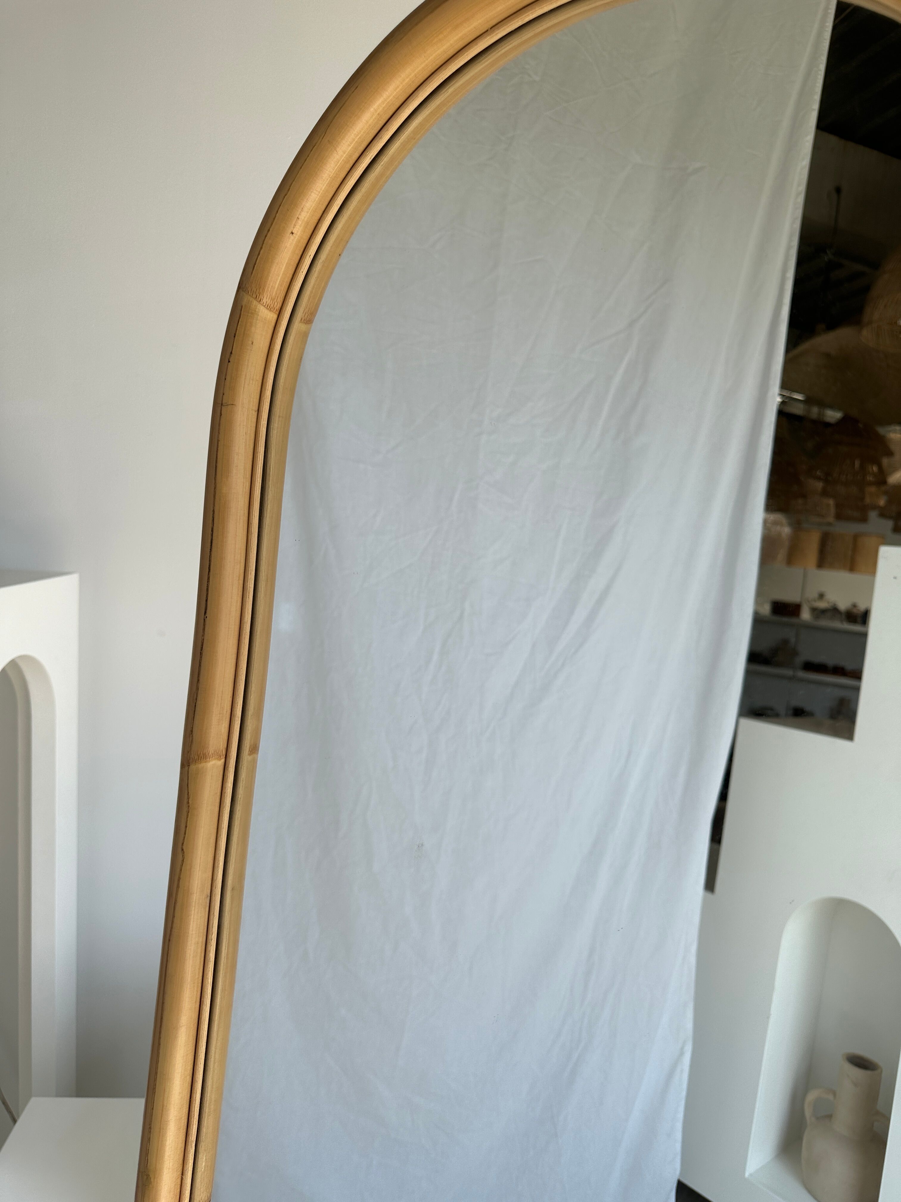 Floor mirror in bamboo and rattan H:1m80