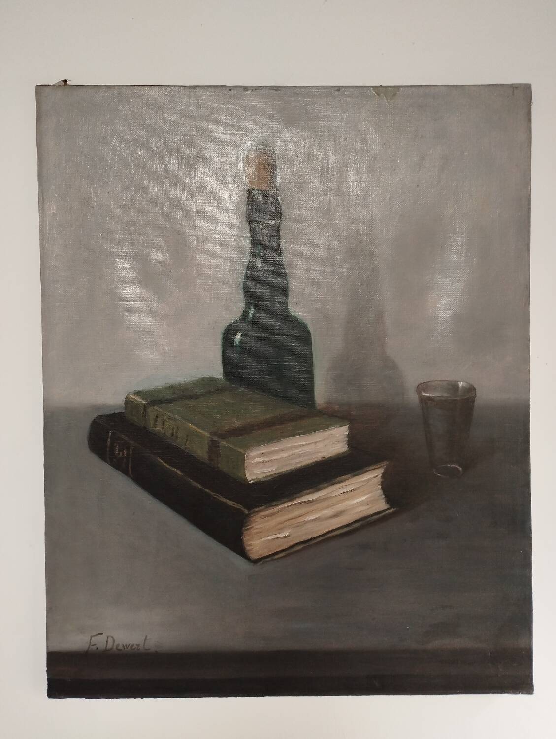 Still life canvas with bottle