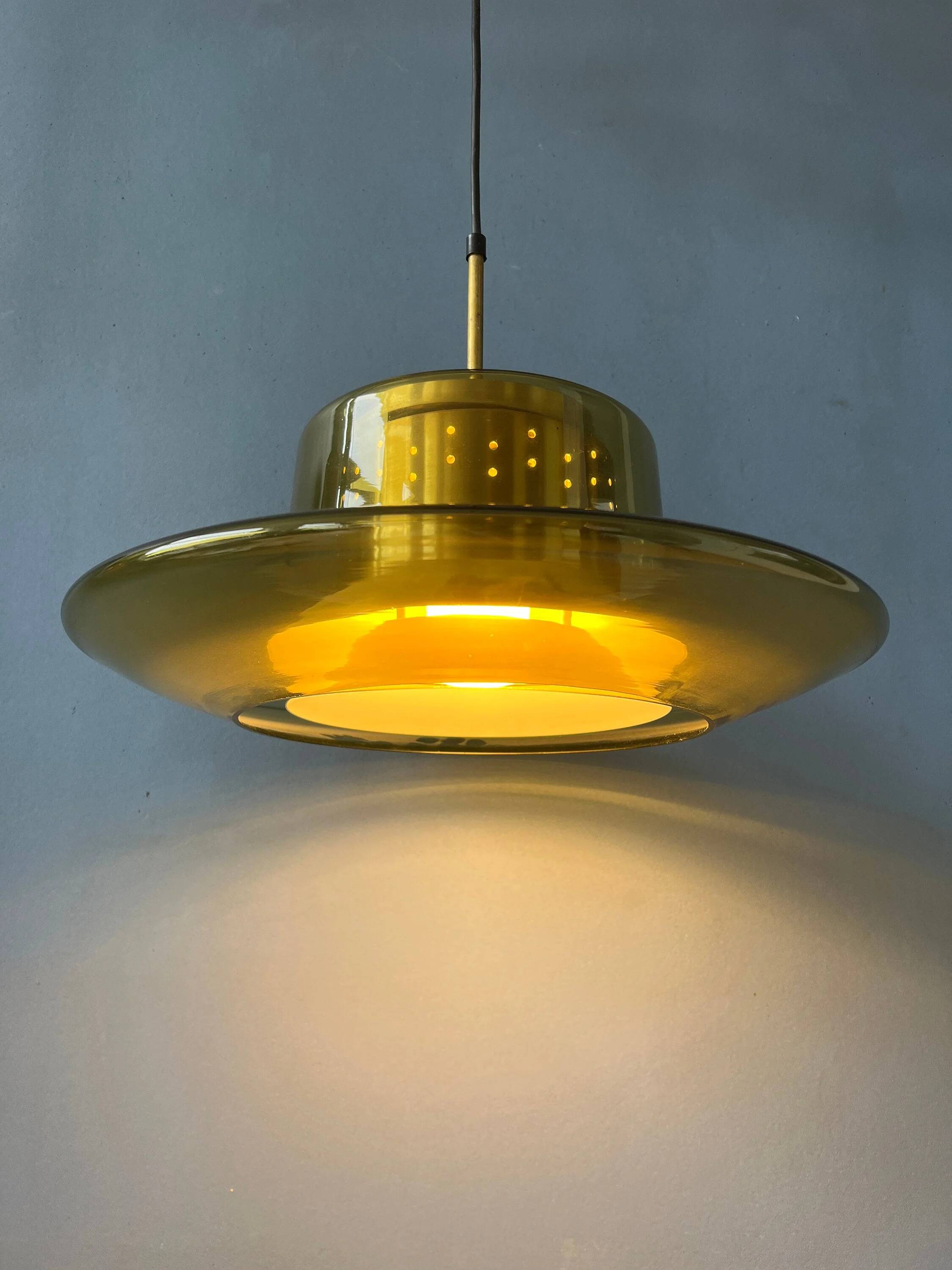 Suspension Space Age Dijkstra en verre fumé jaune, Mid-Century