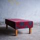 Large red and grey wool tartan upholstered bench with wooden frame