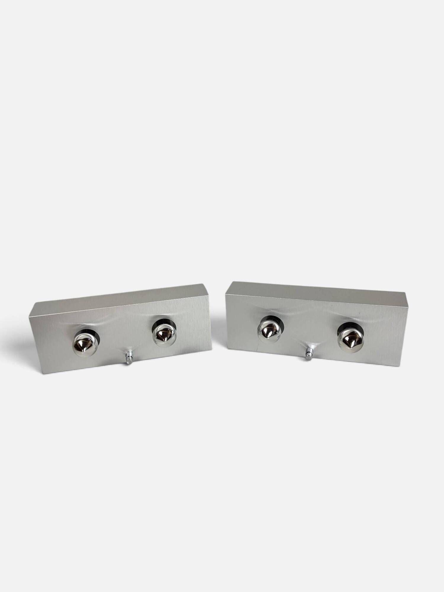 Pair of Space Age wall sconces in brushed aluminium – 1970s/80s