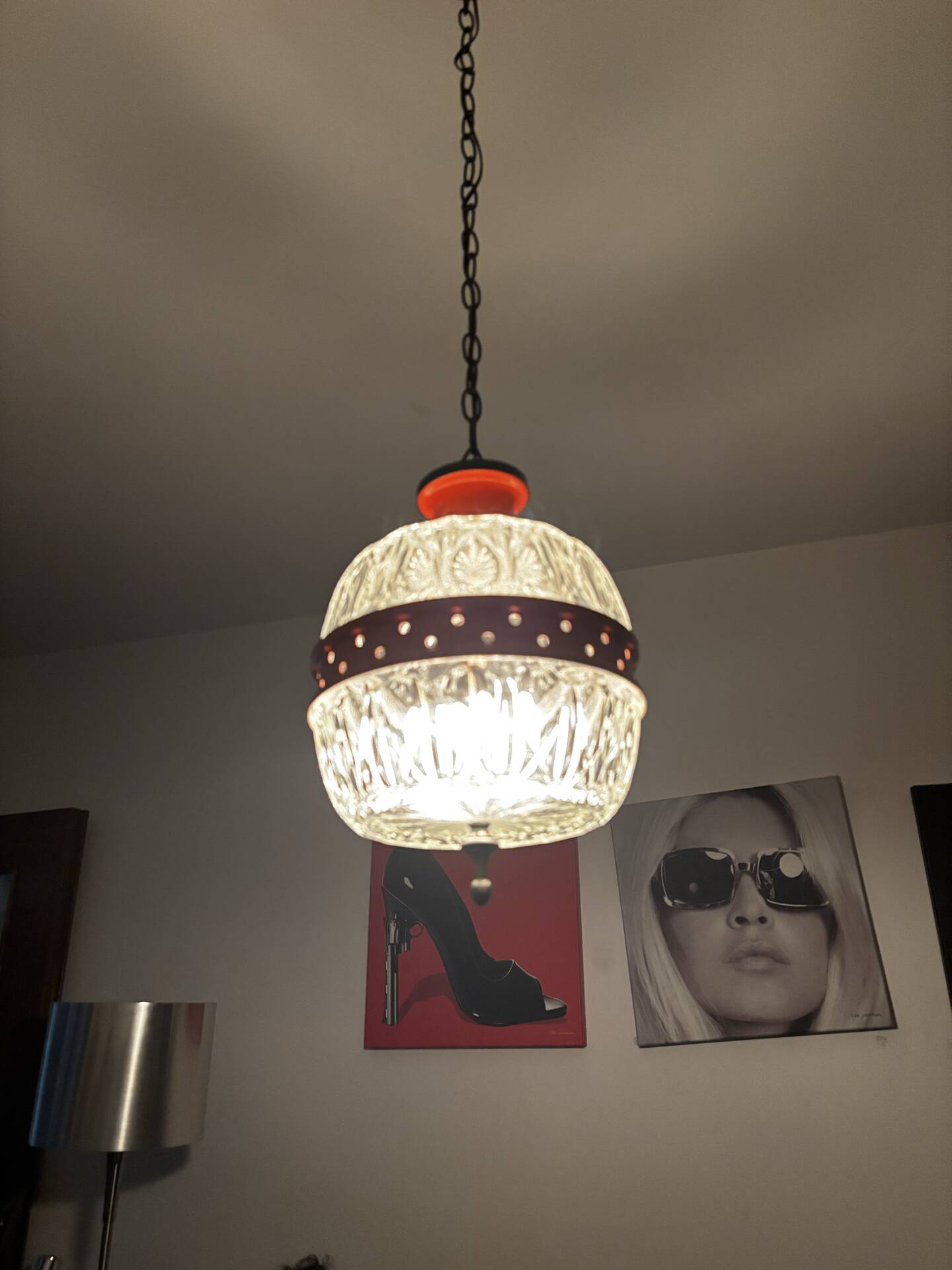 Suspension Mid Century en verre et métal