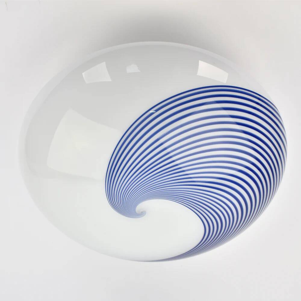 Vintage Murano glass cobalt blue swirl flush mount