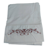 Antique white cotton tablecloth with red embroidery 135 x 145 cm