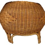 Round rattan pouf stool