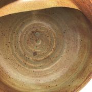 2 Handcrafted green-brown stoneware bowls signed