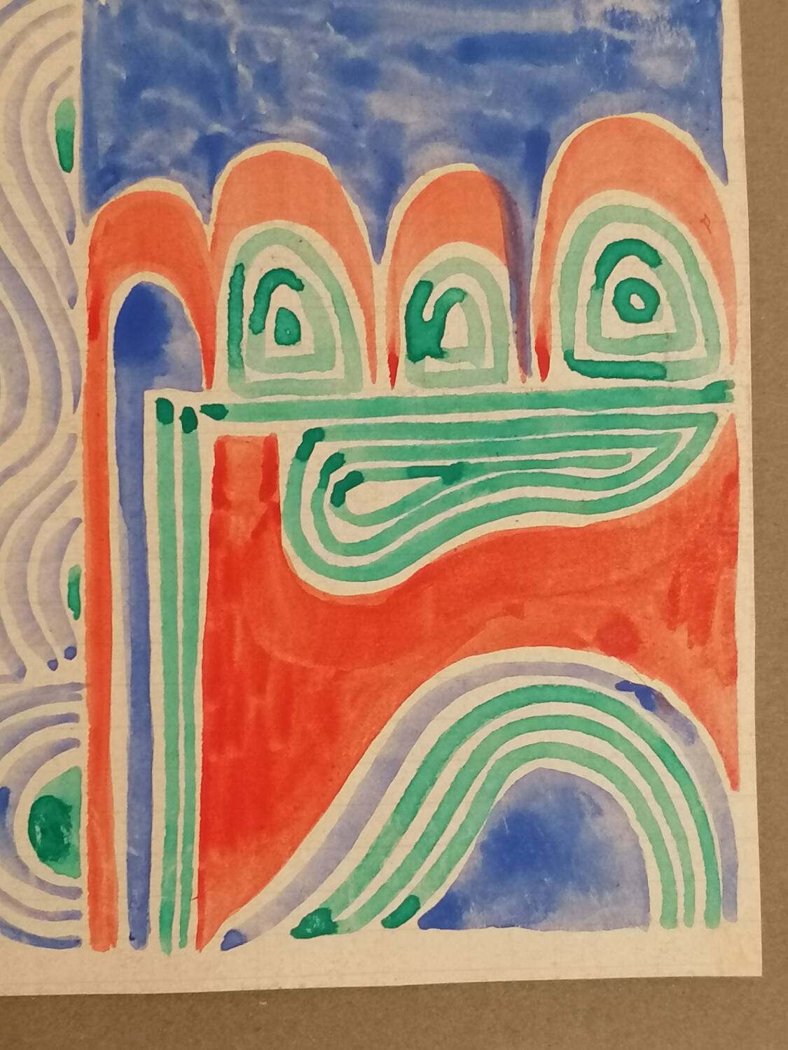 Gouache originale de Sonia DELAUNAY - Étude de tissu - Robert PERRIER