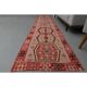 1970s Vintage Turkish Oushak Handmade Wool Cotton Red Runner Rug 70x354