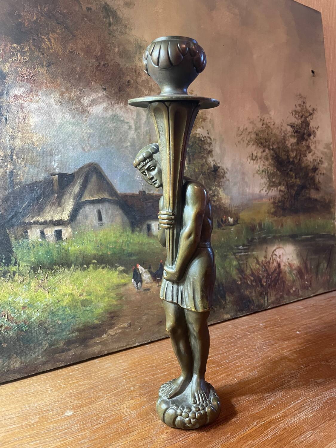 Art deco bronze candle holder