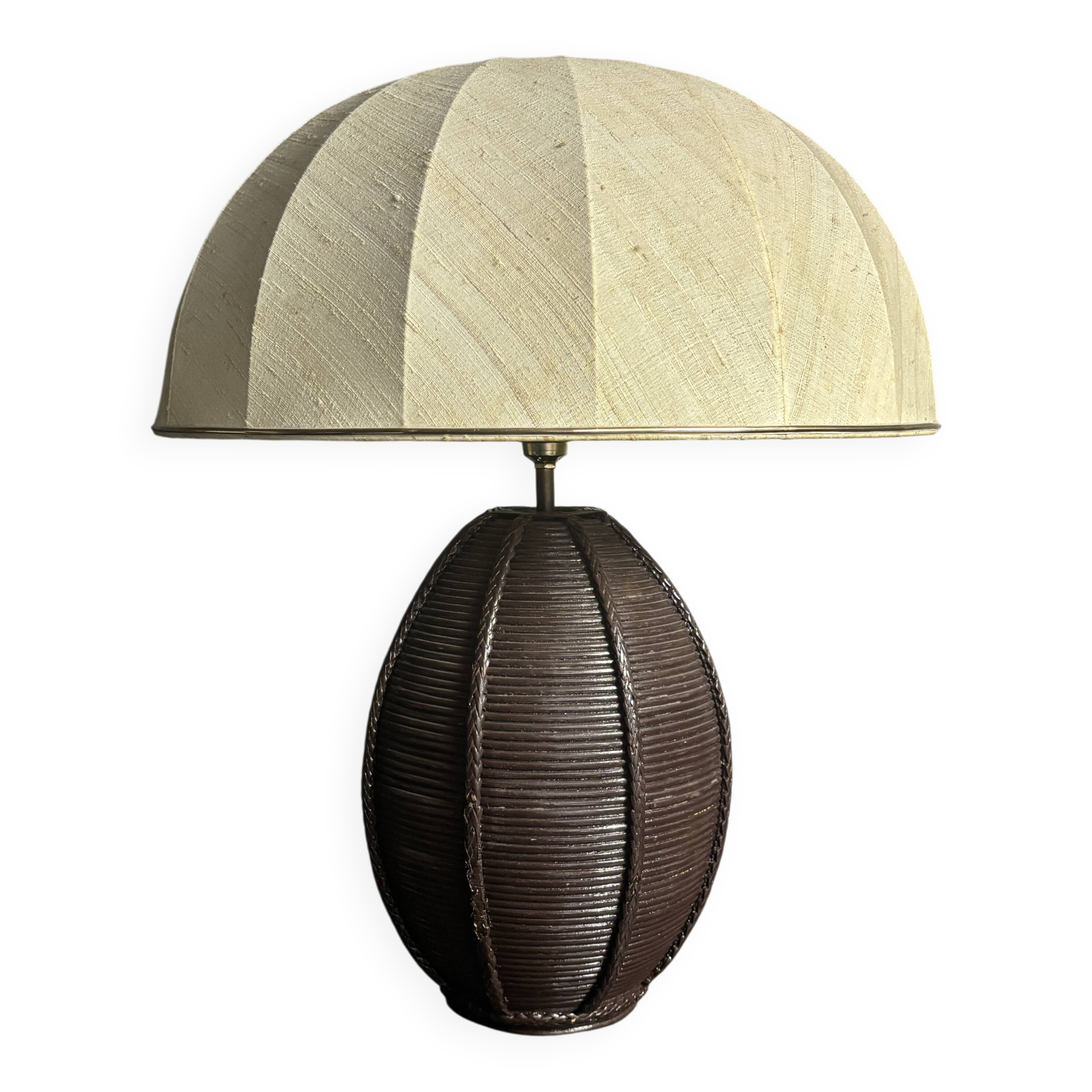 Lampe de table extra large en rotin à tige de crayon avec abat-jour en forme de champignon, années 1970