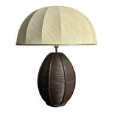 Pencil reed rattan bamboo extra large table lamp with mushroom shade, 1970s