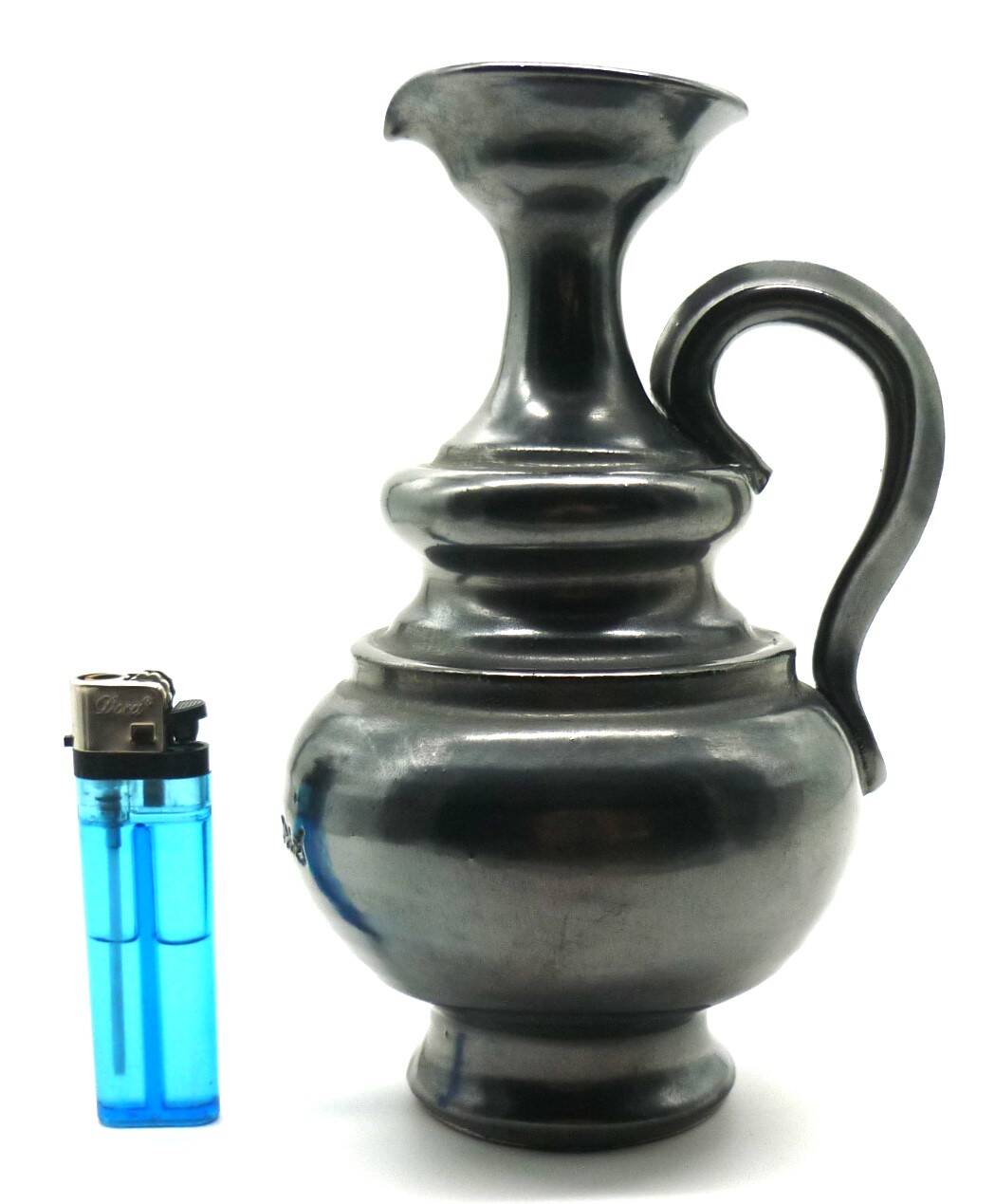 Vase pitcher, glazed ceramic in metallic black signed Jean Marais Vallauris.