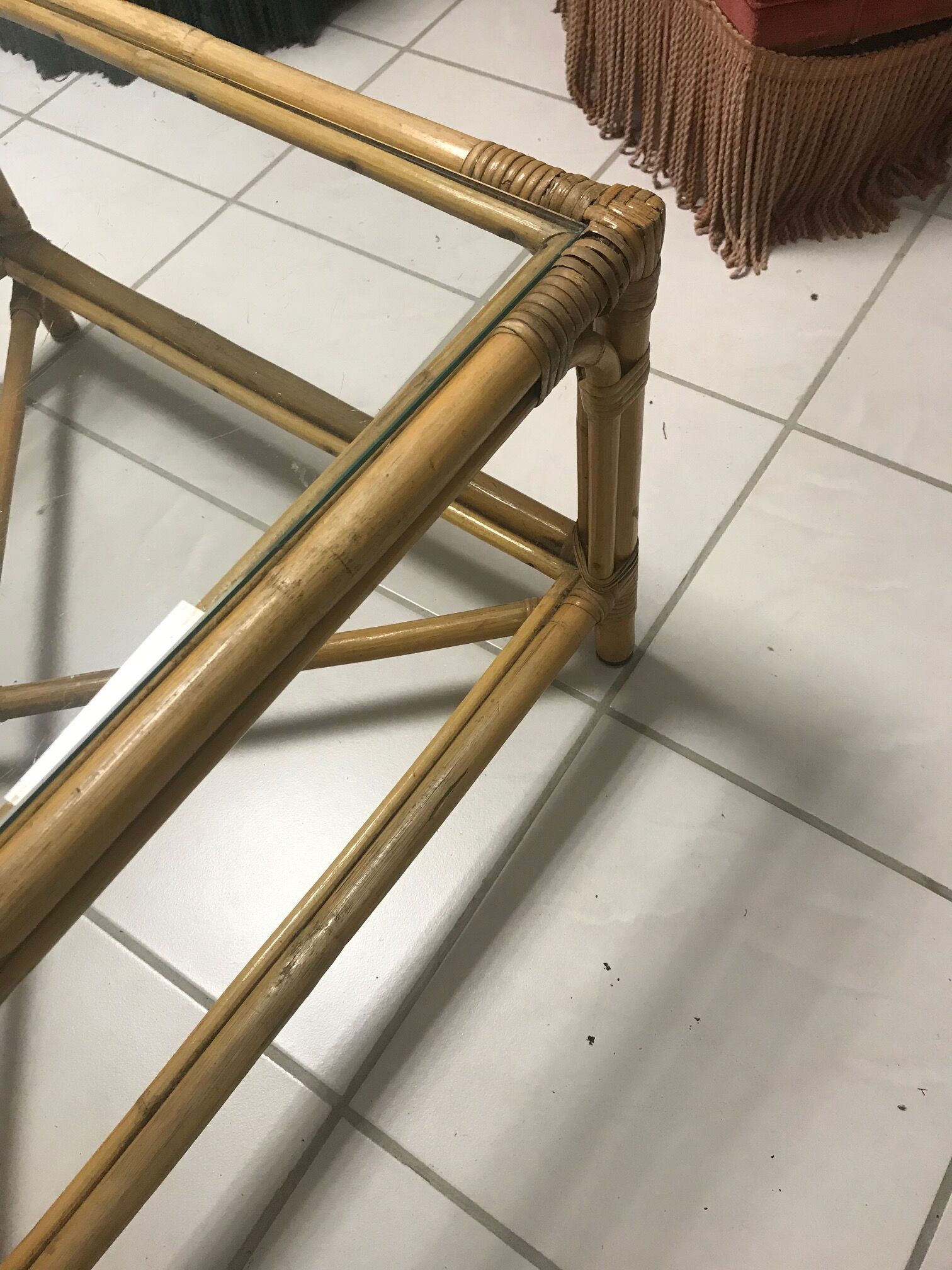 Coffee table rattan and glass vintage