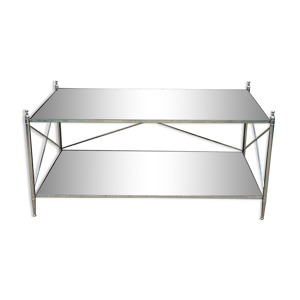 Table basse italienne des années 1990 chrome et verre fumé