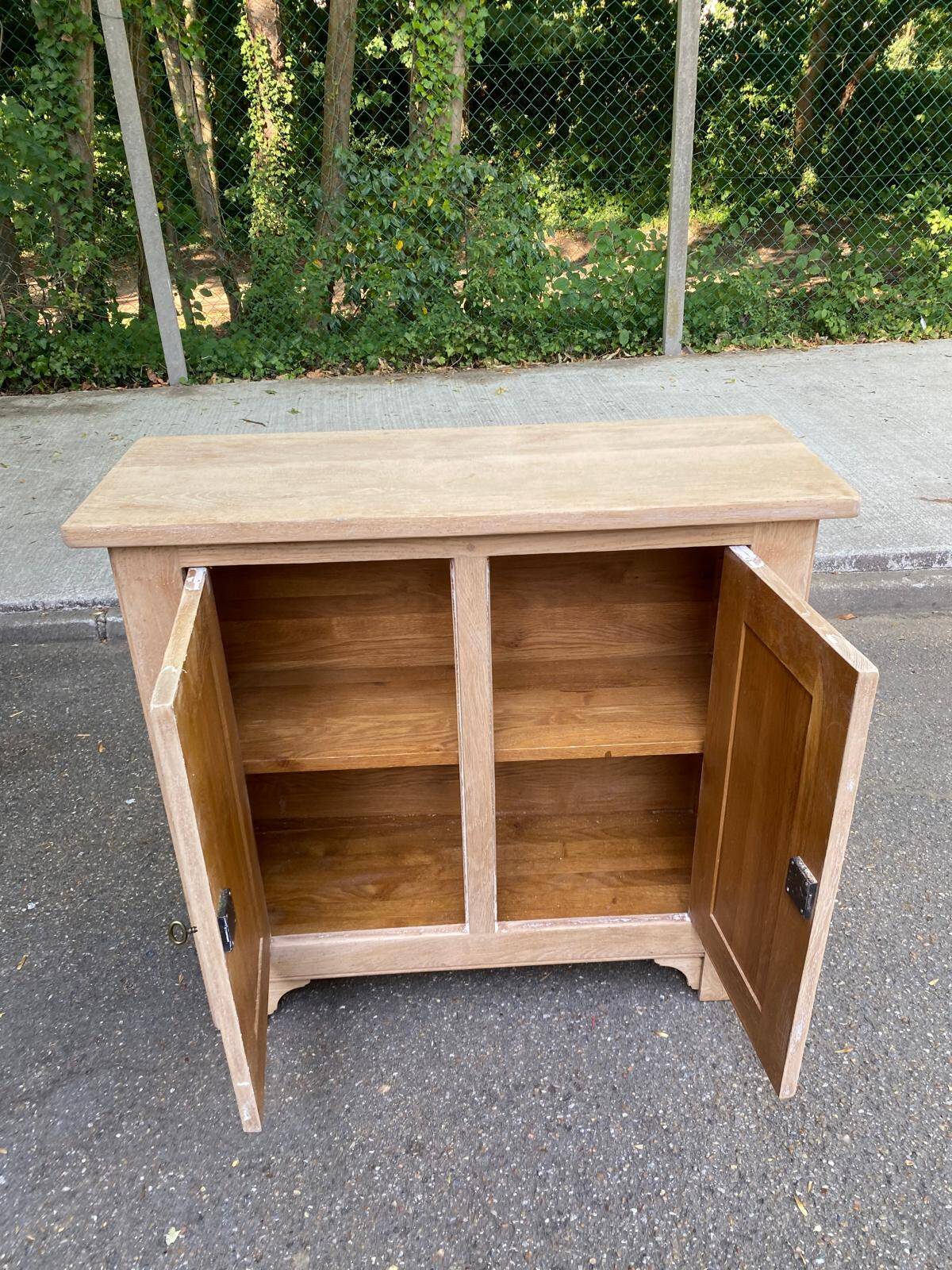 Vintage shallow Parisian sideboard renovated in solid oak 1950.