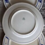 6 assiettes plates anciennes en faïence à décor de tulipes bleues