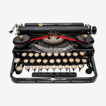 Machine à écrire Underwood portable 3 bank noire révisée ruban neuf années 20