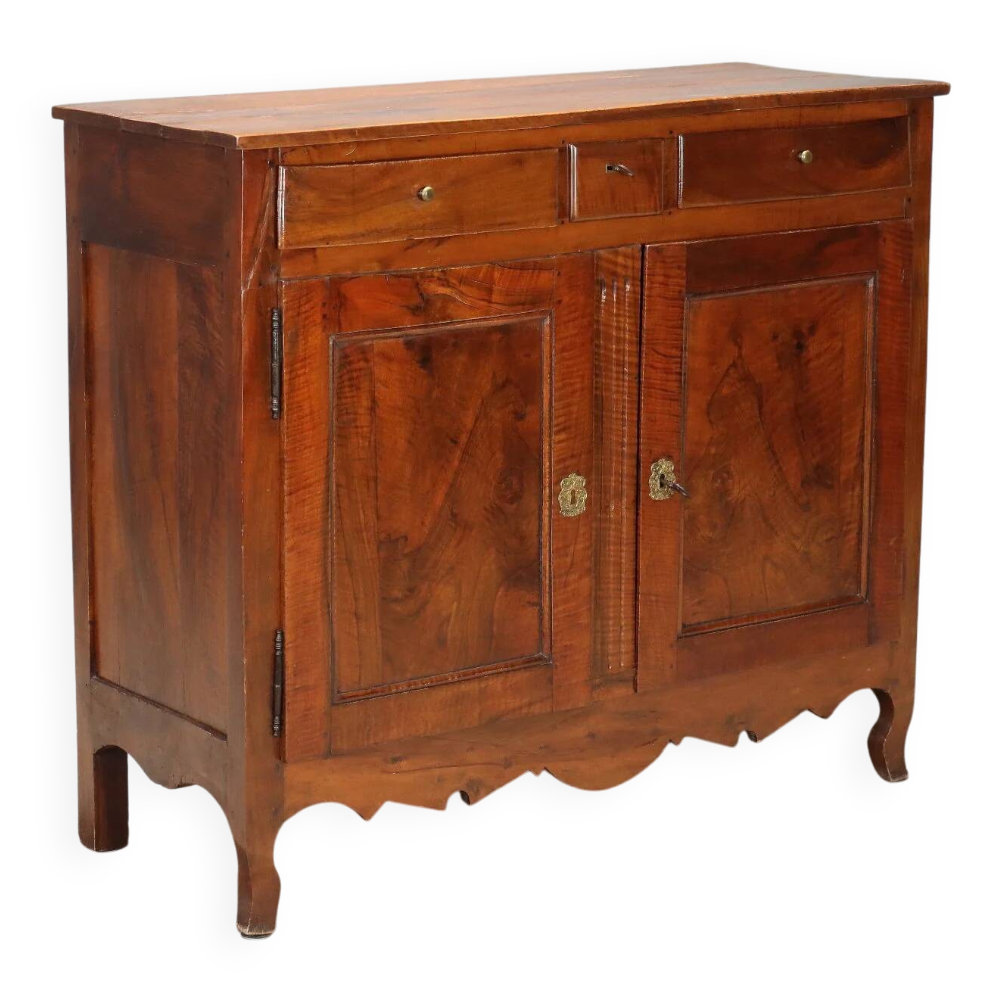 Ancient baroque walnut buffet with 3 drawers, France, 19th century