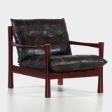 Vintage Mid Century Black Leather Patchwork Lounge Chair, 1960s