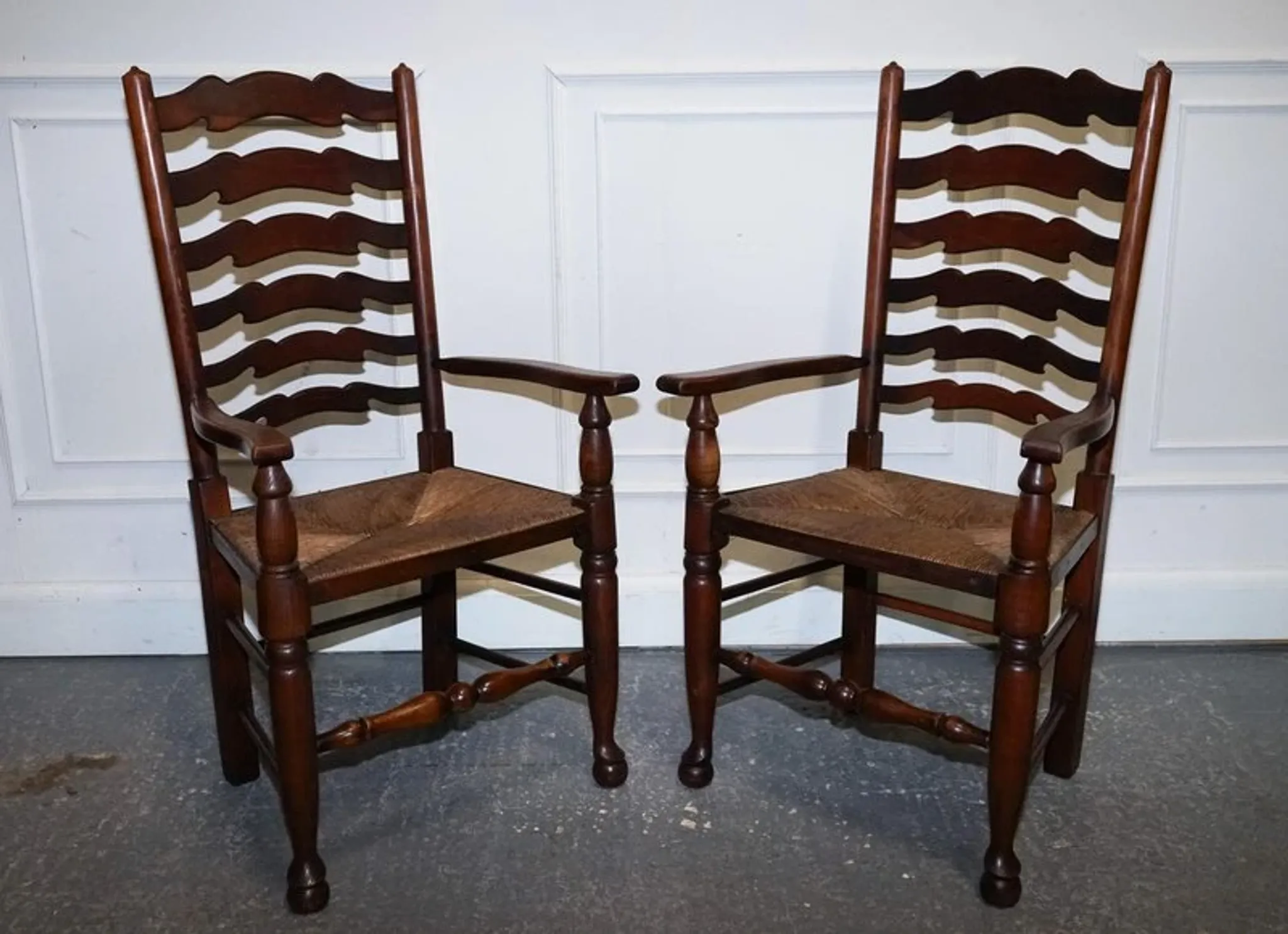 Antique Rush Seat Dining Chairs, England, 1910s, Set of 6