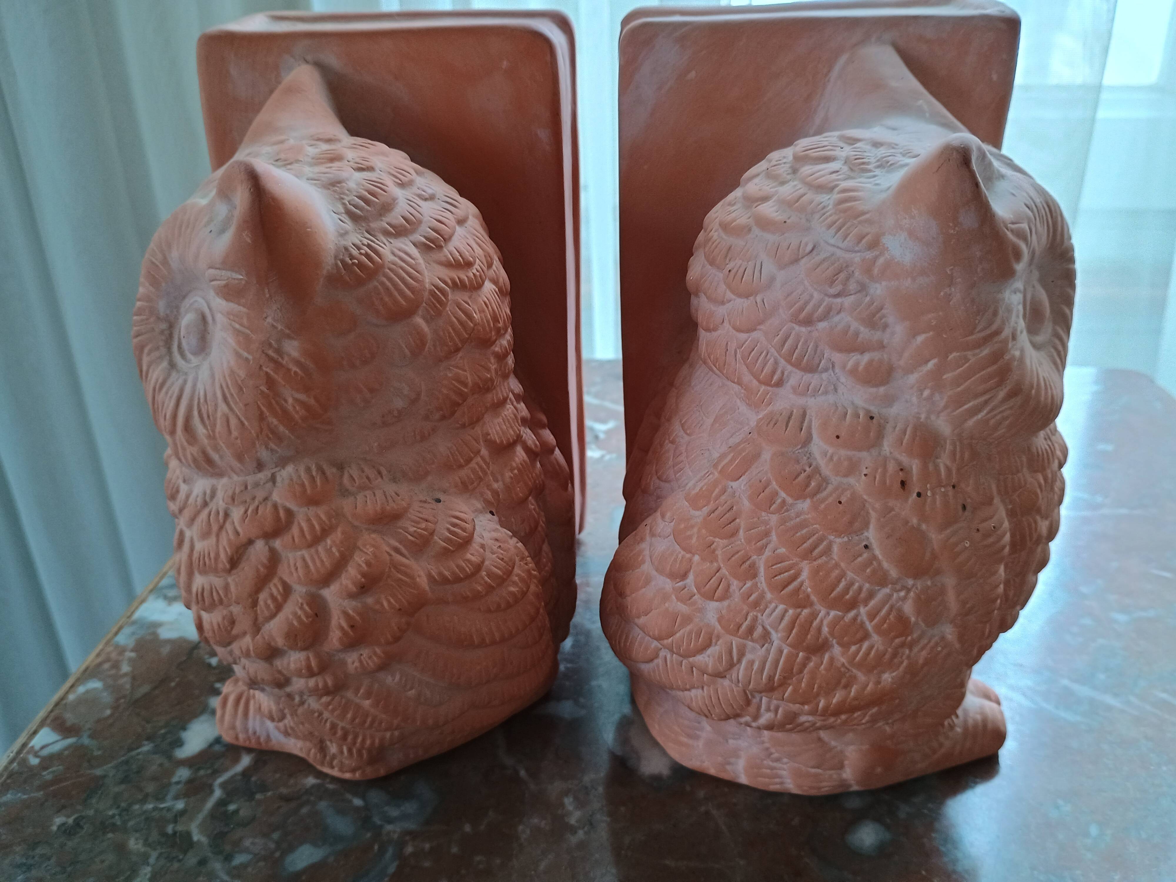 Serre livres paire - Hibou Chouette et livre - terre cuite brute - moderne