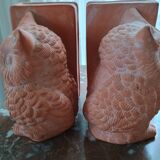 Pair of bookends - Owl and book - raw terracotta - modern