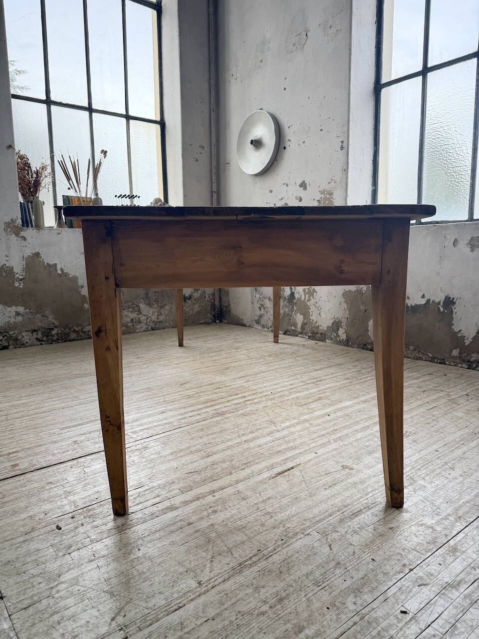 Pine and oak farmhouse table with multiple drawers, communal type, 240cm.