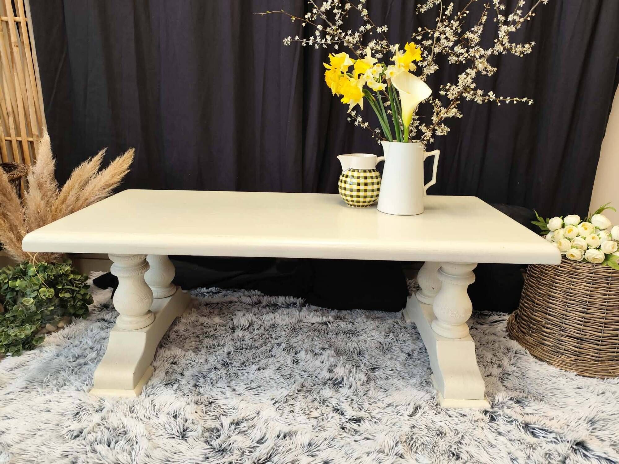 Oak solid wood coffee table entrance bench