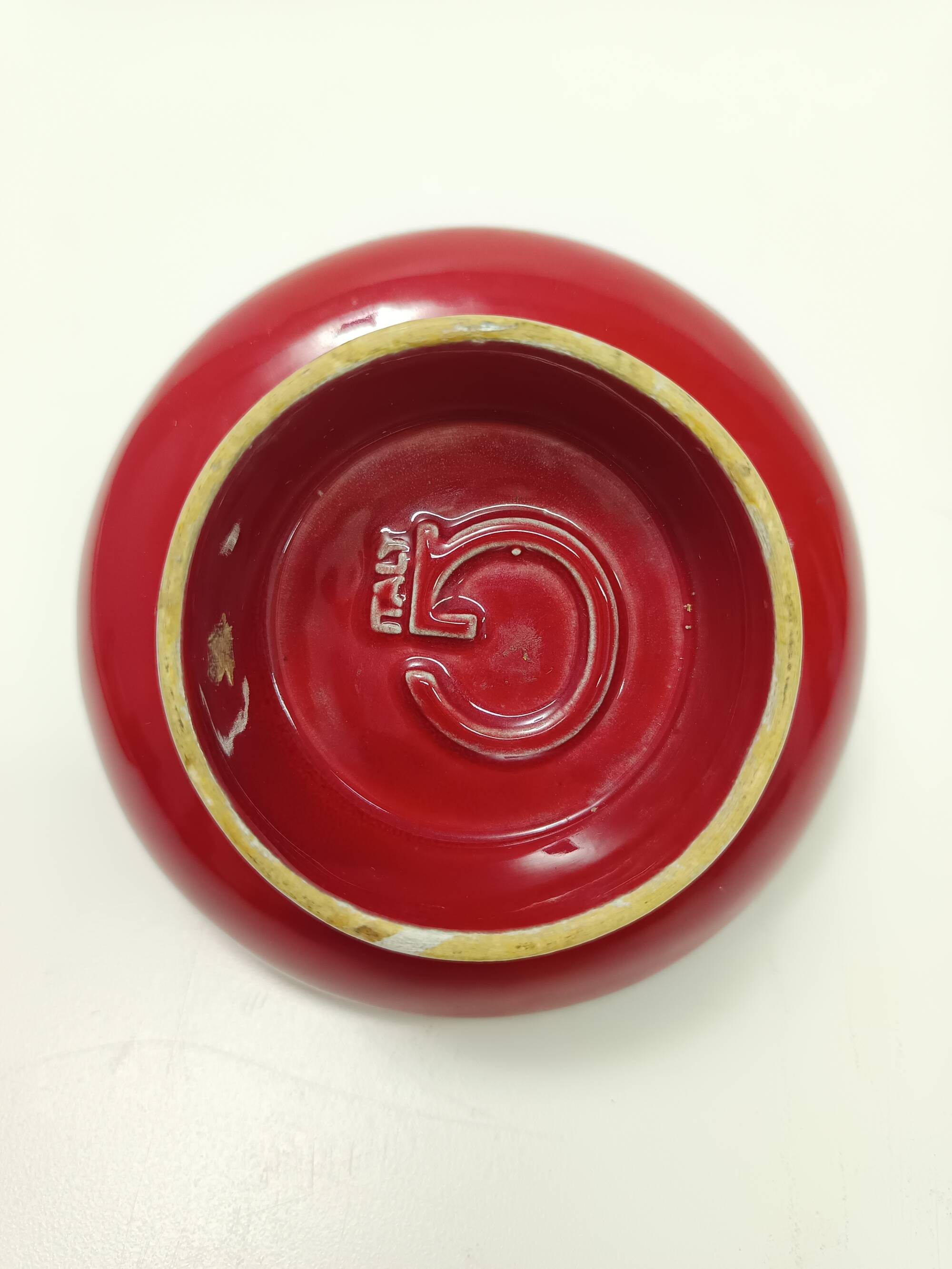 Vintage Spheric Red Glazed Ceramic Ashtray by Gabbianelli, Italy