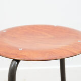 Vintage low stool, pagholz seat warm gray metal structure