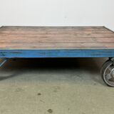 Grand chariot table basse industrielle bleue, 1960
